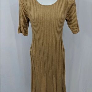 New Directions Cotton Blend Tan Ribbed Sweater Dress Size M